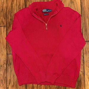 Men's Polo Ralph Lauren 100% Pima Cotton Knit Red Collared 1/4 Zip Sweater XL